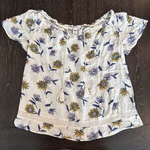 Women’s Floral Sunflower Peasant Blouse Cream Size Medium‎